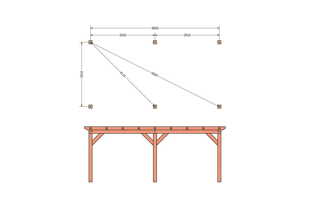 CP-10.1006-douglas-houten-overkapping-carport-bouwpakket-zelfbouw-plat-dak-bouwtekening-Funderingsplan