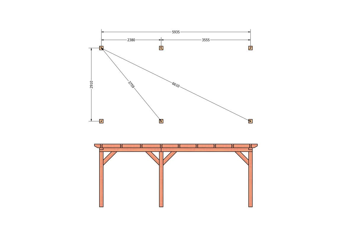 CP-10.1007-douglas-houten-overkapping-carport-bouwpakket-zelfbouw-plat-dak-bouwtekening-Funderingsplan