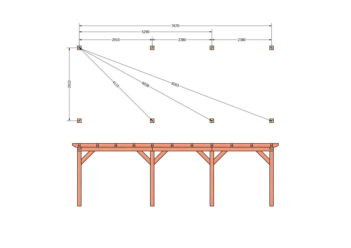 CP-10.1013-douglas-houten-overkapping-carport-bouwpakket-zelfbouw-plat-dak-bouwtekening-Funderingsplan
