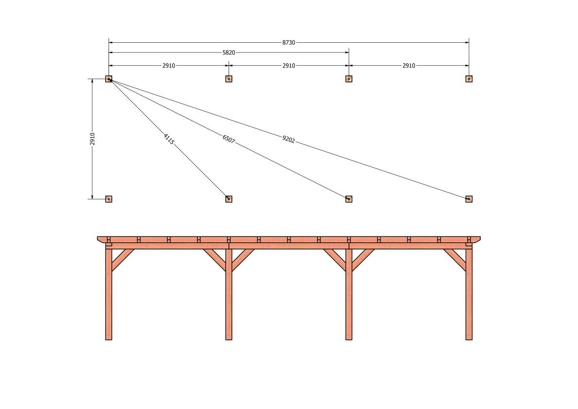 CP-10.1015-douglas-houten-overkapping-carport-bouwpakket-zelfbouw-plat-dak-bouwtekening-Funderingsplan