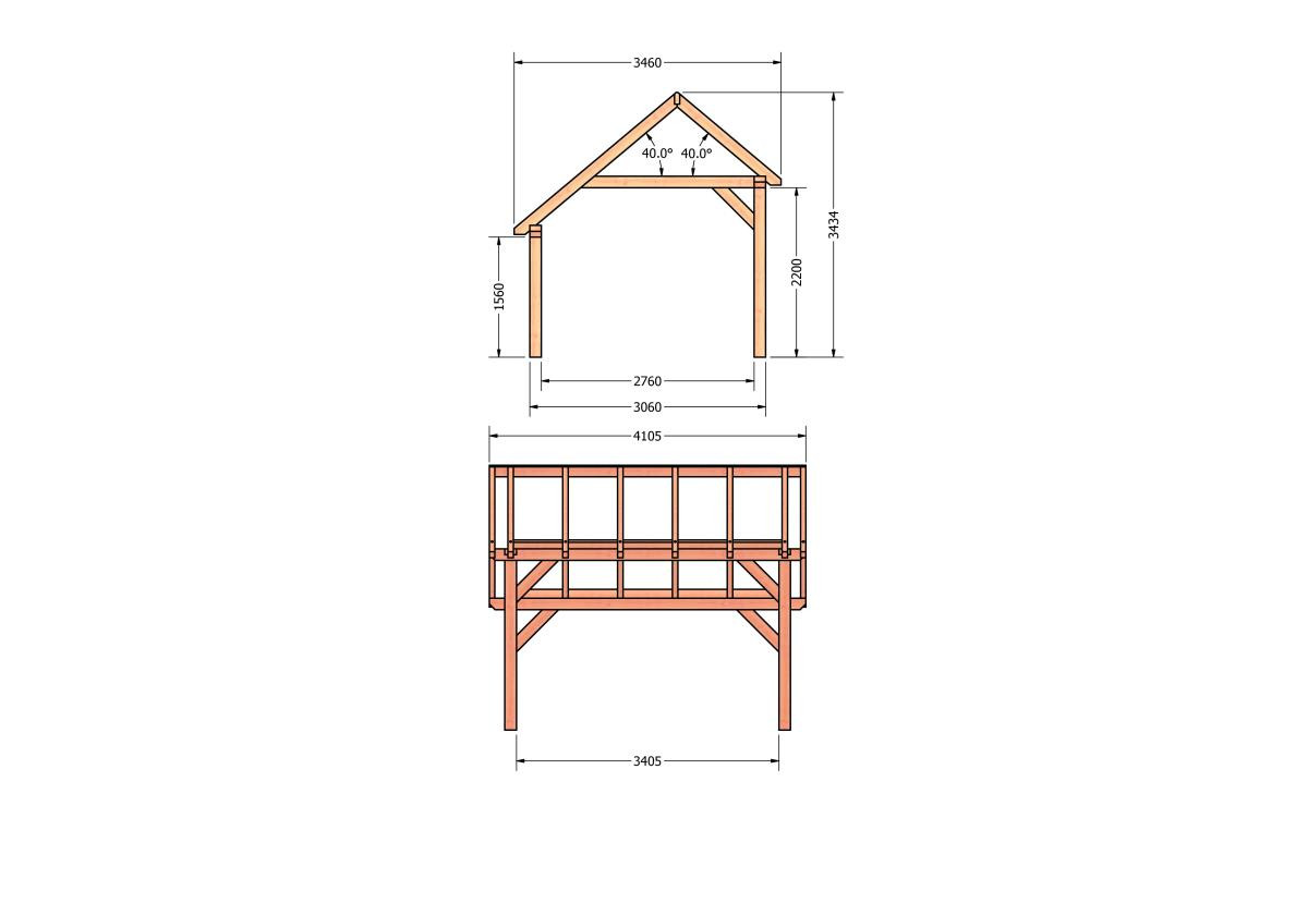 CP-20.1001-kapschuur-hout-douglas-bouwpakket-bouwtekening-Zij & voor aanzicht