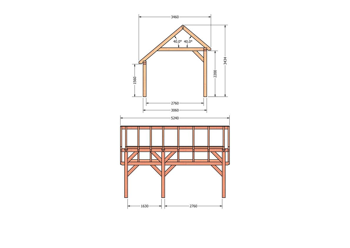 CP-20.1002-kapschuur-hout-douglas-bouwpakket-bouwtekening-Zij & voor aanzicht