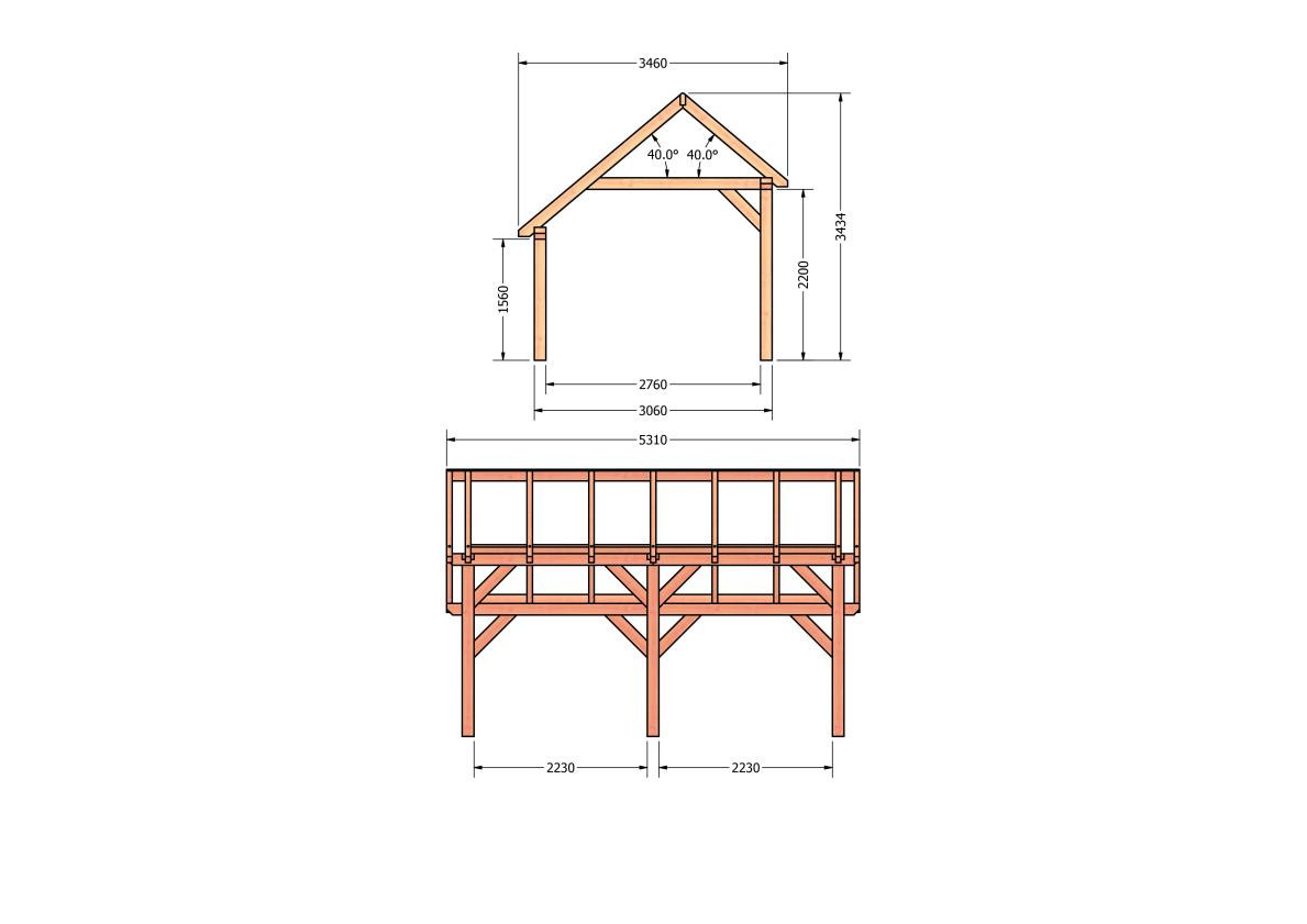 CP-20.1003-kapschuur-hout-douglas-bouwpakket-bouwtekening-Zij & voor aanzicht