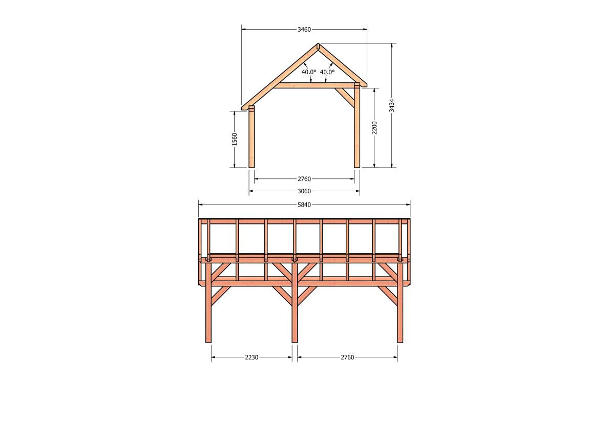CP-20.1004-kapschuur-hout-douglas-bouwpakket-bouwtekening-Zij & voor aanzicht
