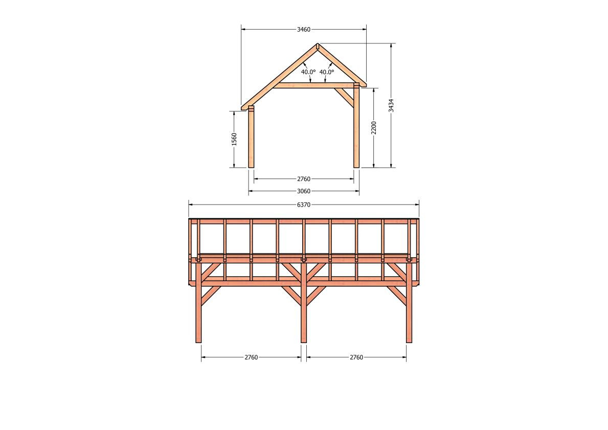 CP-20.1006-kapschuur-hout-douglas-bouwpakket-bouwtekening-Zij & voor aanzicht