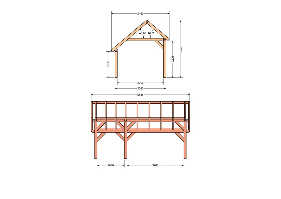 CP-20.1005-kapschuur-hout-douglas-bouwpakket-bouwtekening-Zij & voor aanzicht