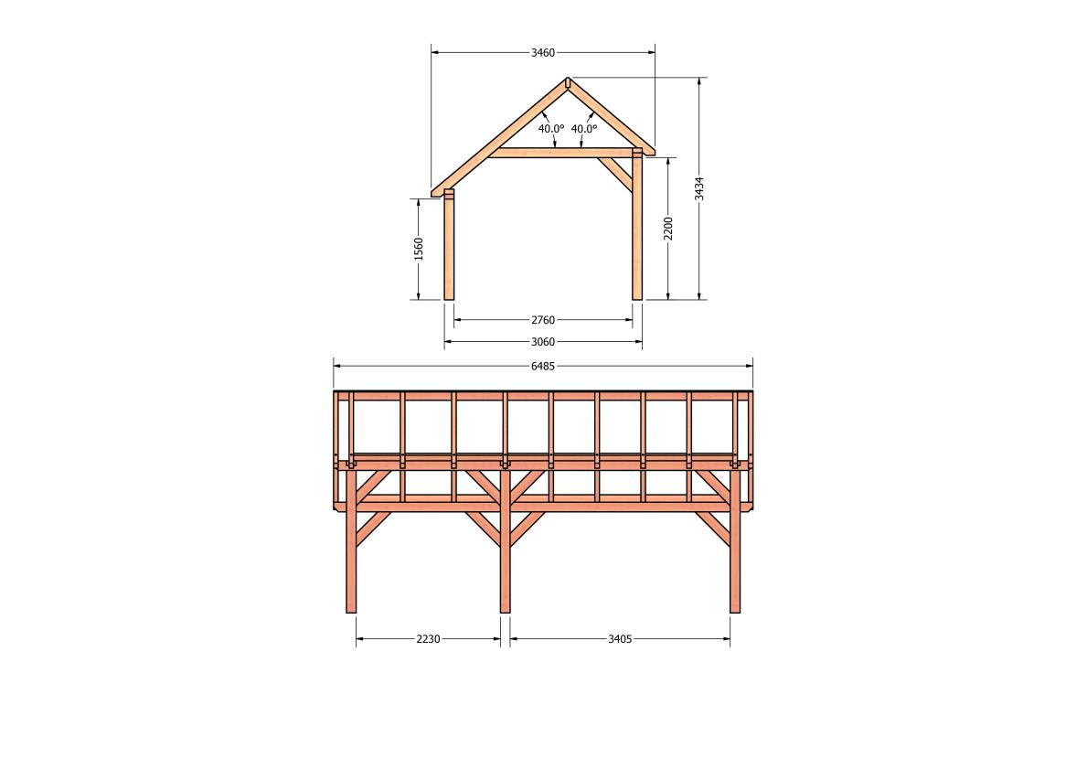 CP-20.1007-kapschuur-hout-douglas-bouwpakket-bouwtekening-Zij & voor aanzicht