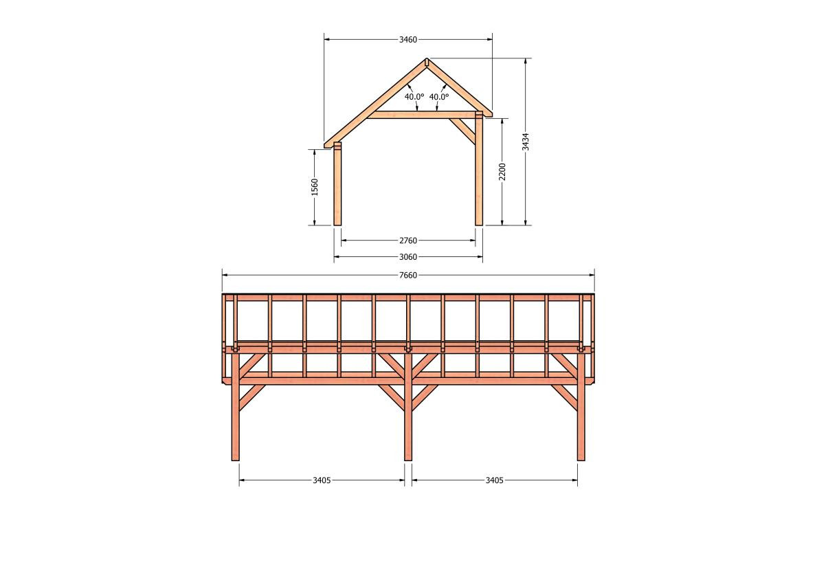 CP-20.1010-kapschuur-hout-douglas-bouwpakket-bouwtekening-Zij & voor aanzicht