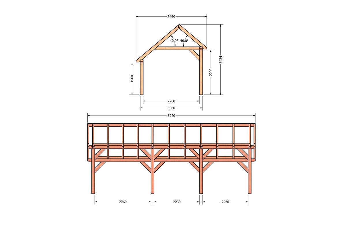 CP-20.1013-kapschuur-hout-douglas-bouwpakket-bouwtekening-Zij & voor aanzicht