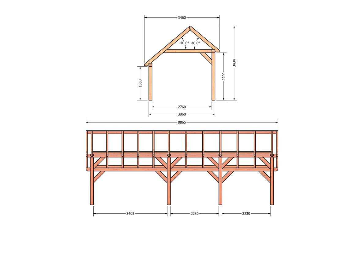 CP-20.1014-kapschuur-hout-douglas-bouwpakket-bouwtekening-Zij & voor aanzicht