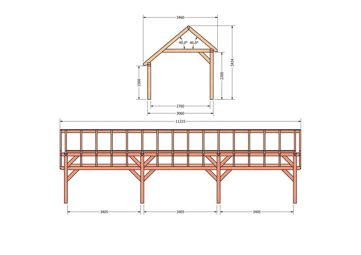 CP-20.1017-kapschuur-hout-douglas-bouwpakket-bouwtekening-Zij & voor aanzicht