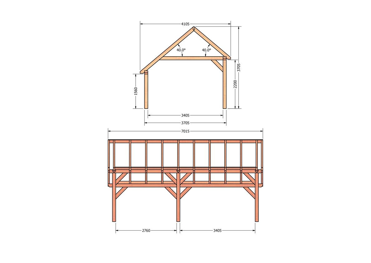 CP-20.1033-houten-kapschuur-constructie-bouwpakket-zelfbouw-bouwtekening-Zij & voor aanzicht