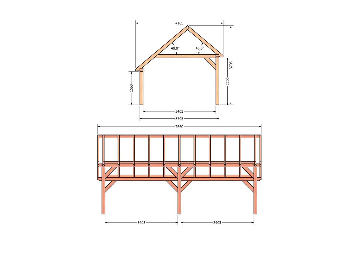 CP-20.1035-houten-kapschuur-constructie-bouwpakket-zelfbouw-bouwtekening-Zij & voor aanzicht