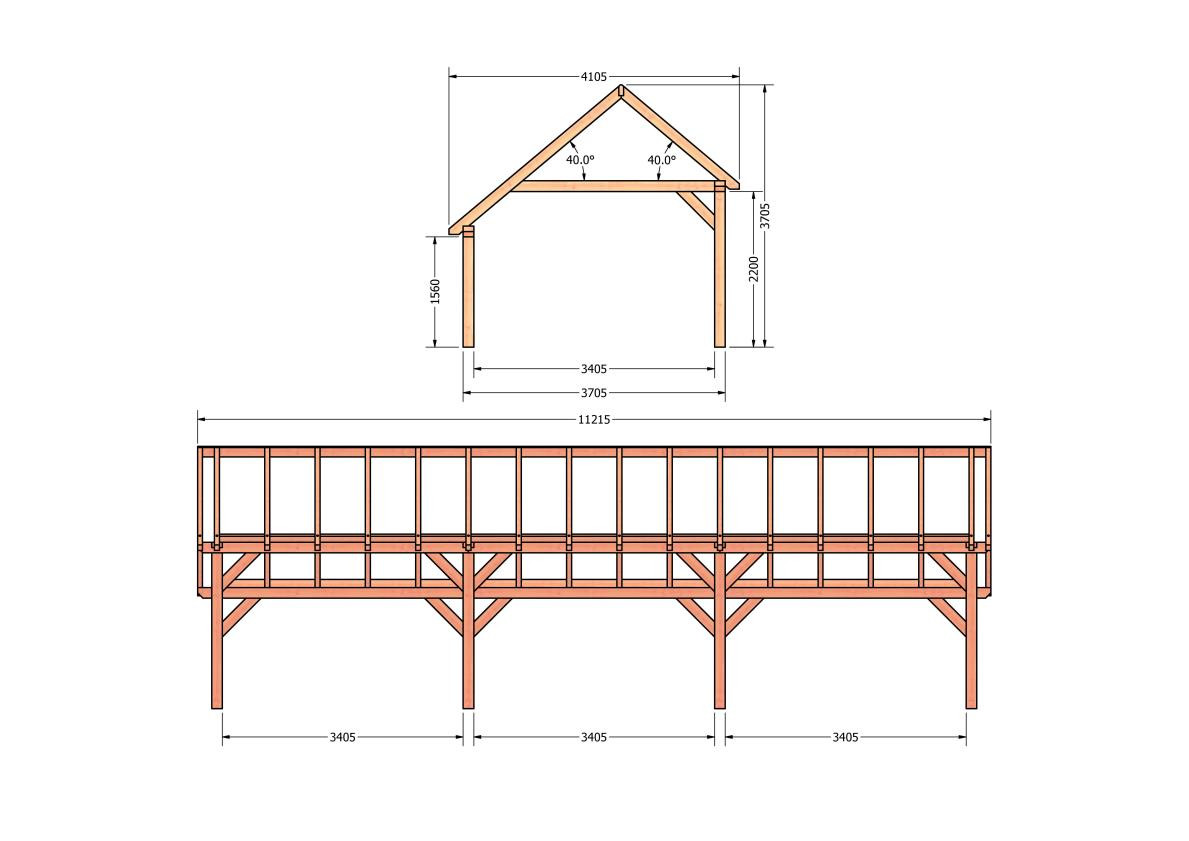 CP-20.1042-houten-kapschuur-constructie-bouwpakket-zelfbouw-bouwtekening-Zij & voor aanzicht