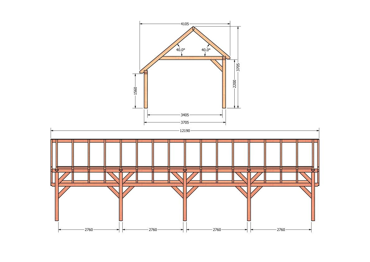 CP-20.1043-houten-kapschuur-constructie-bouwpakket-zelfbouw-bouwtekening-Zij & voor aanzicht