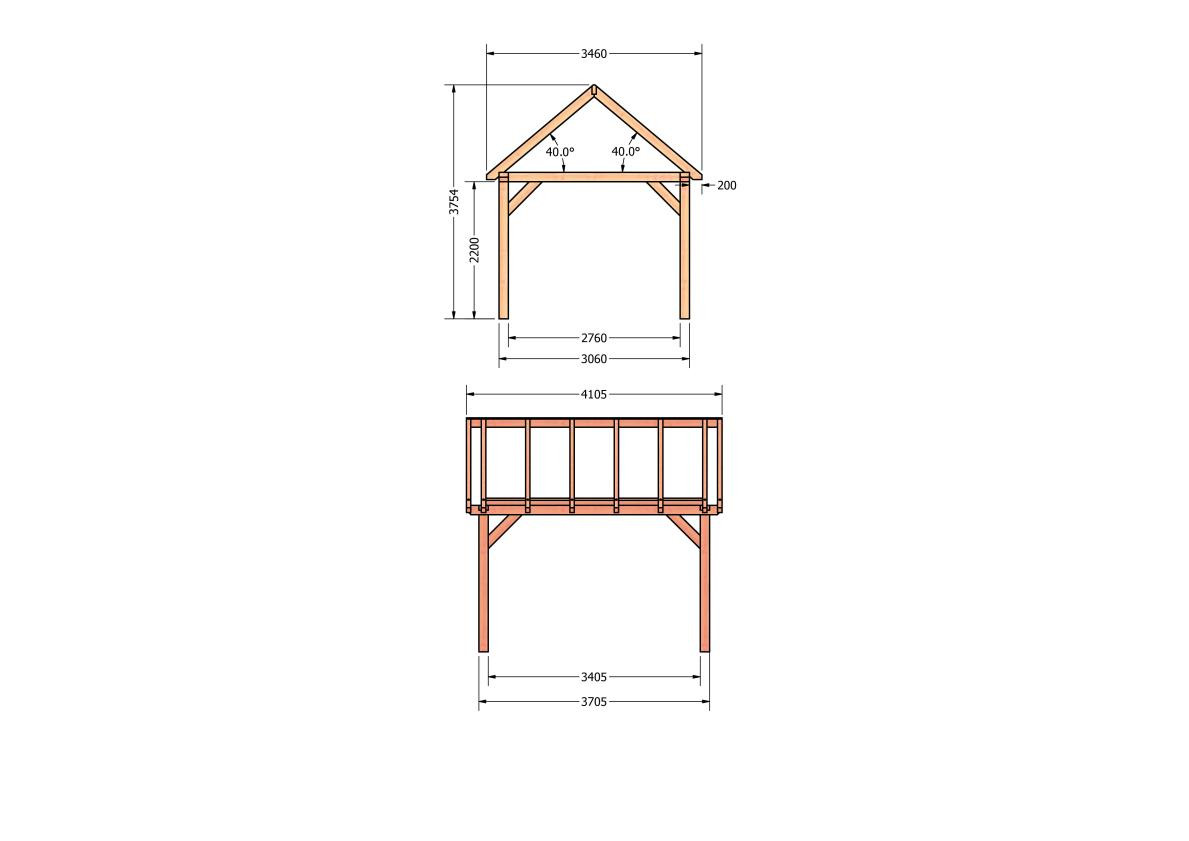 CP-20.2001-houten-schuur-bouwtekening-zelfbouw-constructie-bouwplan-Zij & voor aanzicht