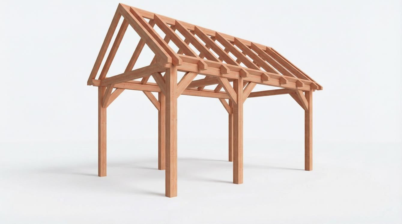 CP-20.2002 - Constructiepakket zadeldak - 5240x3460x3760mm - fijnbezaagd Douglas - Linkervoorzijde