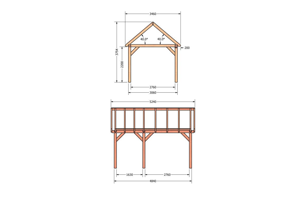 CP-20.2002-houten-schuur-bouwtekening-zelfbouw-constructie-bouwplan-Zij & voor aanzicht