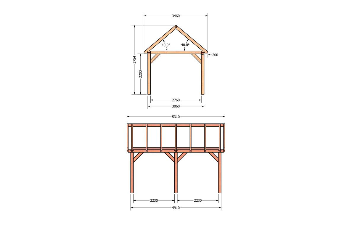 CP-20.2003-houten-schuur-bouwtekening-zelfbouw-constructie-bouwplan-Zij & voor aanzicht