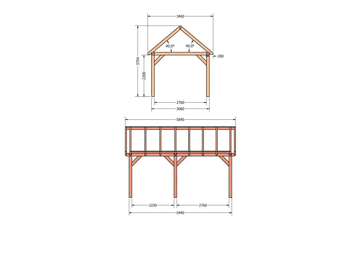CP-20.2004-houten-schuur-bouwtekening-zelfbouw-constructie-bouwplan-Zij & voor aanzicht