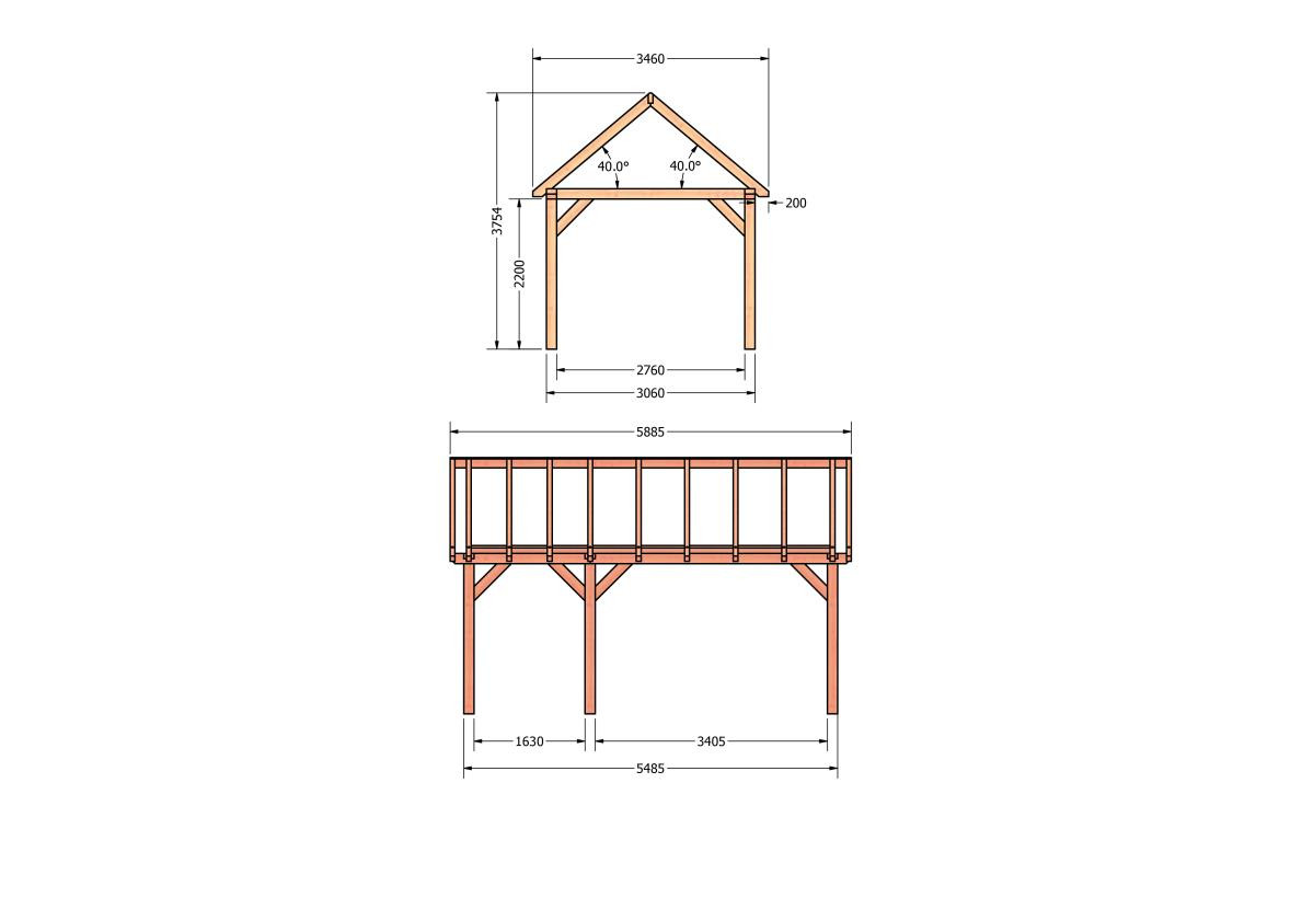 CP-20.2005-houten-schuur-bouwtekening-zelfbouw-constructie-bouwplan-Zij & voor aanzicht