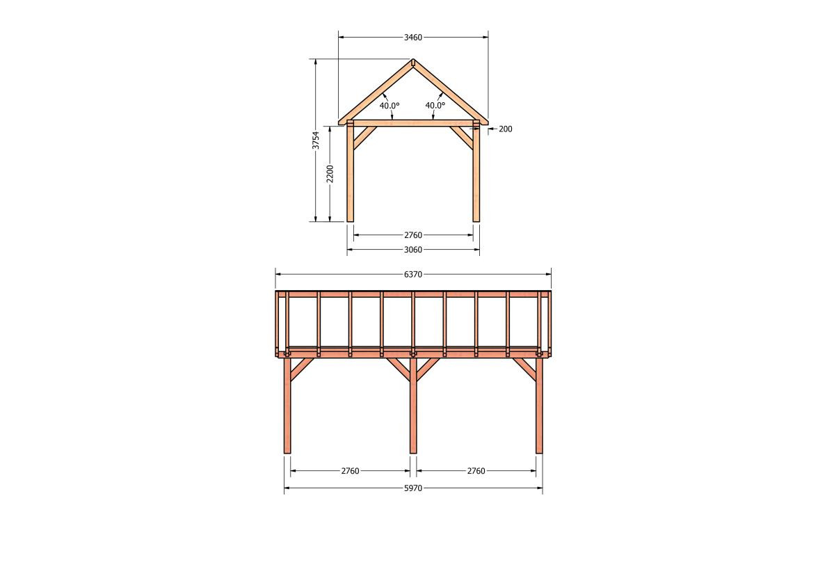 CP-20.2006-houten-schuur-bouwtekening-zelfbouw-constructie-bouwplan-Zij & voor aanzicht