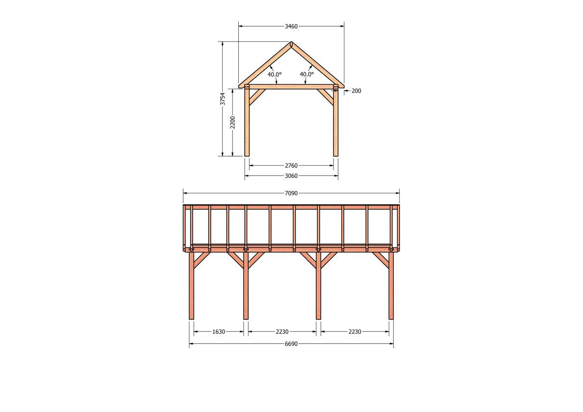 CP-20.2009-houten-schuur-bouwtekening-zelfbouw-constructie-bouwplan-Zij & voor aanzicht
