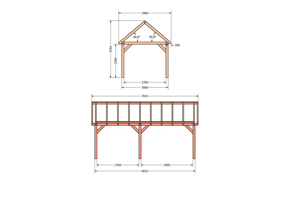 CP-20.2008-houten-schuur-bouwtekening-zelfbouw-constructie-bouwplan-Zij & voor aanzicht