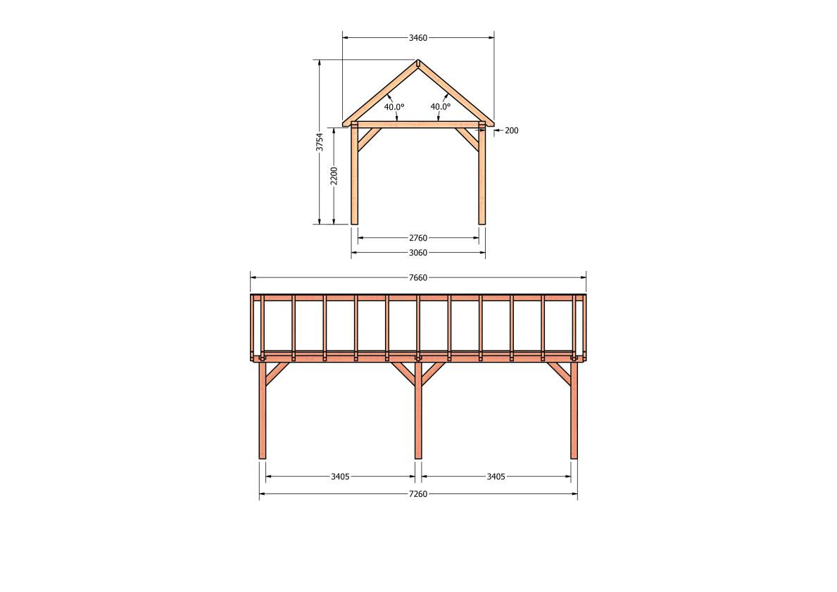 CP-20.2010-houten-schuur-bouwtekening-zelfbouw-constructie-bouwplan-Zij & voor aanzicht