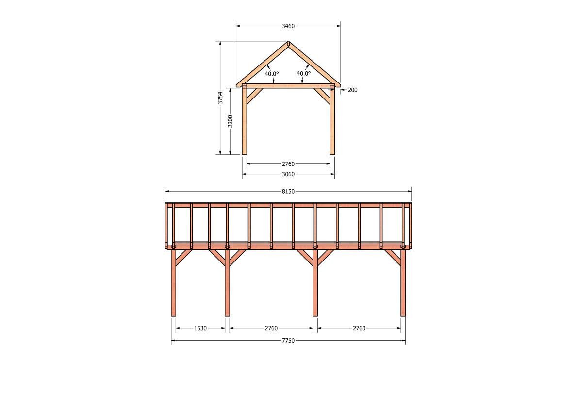 CP-20.2012-houten-schuur-bouwtekening-zelfbouw-constructie-bouwplan-Zij & voor aanzicht