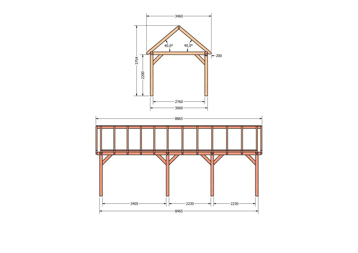 CP-20.2014-houten-schuur-bouwtekening-zelfbouw-constructie-bouwplan-Zij & voor aanzicht