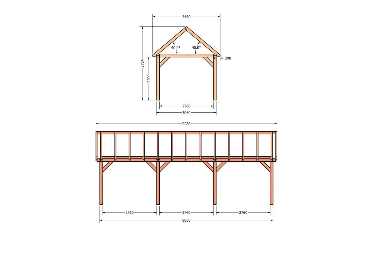 CP-20.2015-houten-schuur-bouwtekening-zelfbouw-constructie-bouwplan-Zij & voor aanzicht