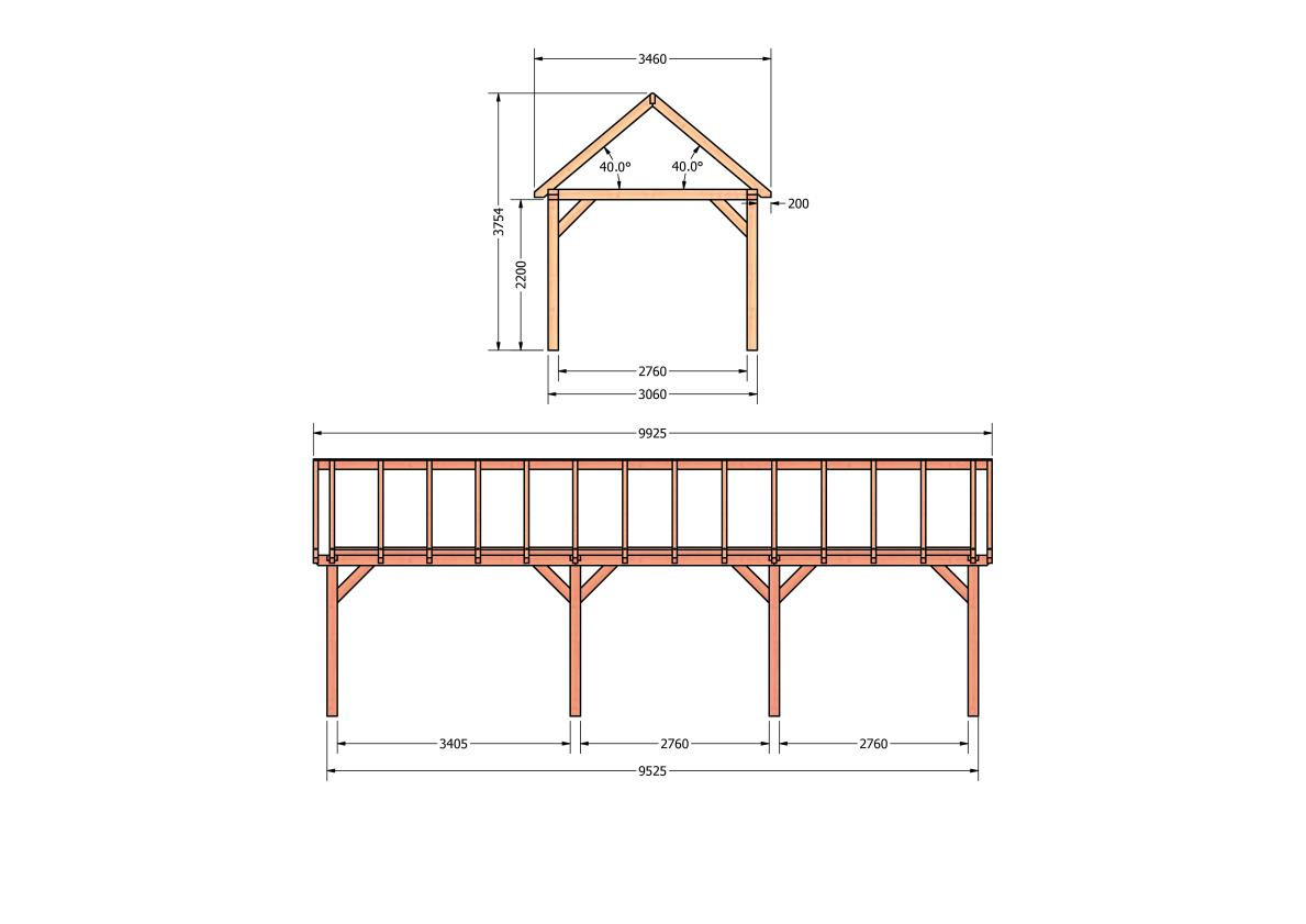 CP-20.2016-houten-schuur-bouwtekening-zelfbouw-constructie-bouwplan-Zij & voor aanzicht