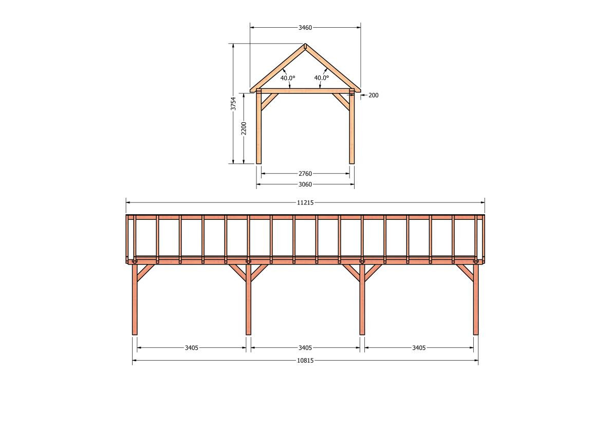 CP-20.2017-houten-schuur-bouwtekening-zelfbouw-constructie-bouwplan-Zij & voor aanzicht