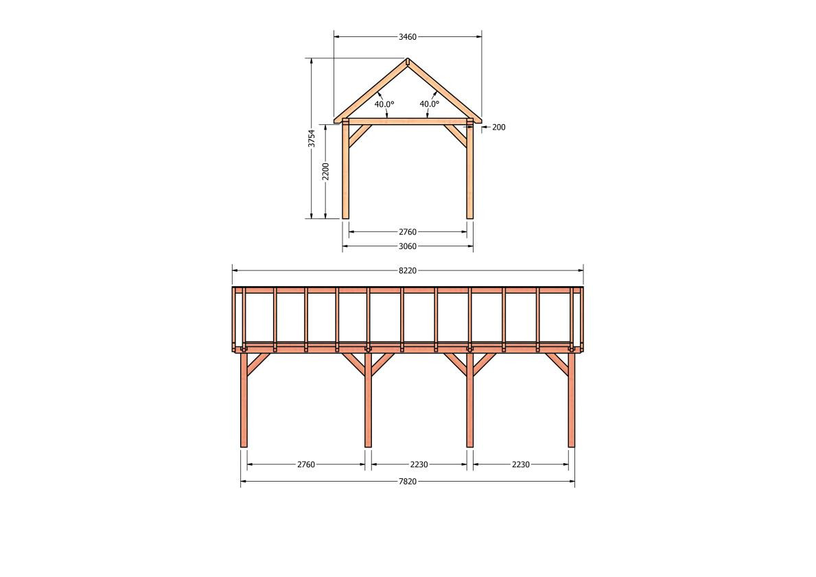 CP-20.2013-houten-schuur-bouwtekening-zelfbouw-constructie-bouwplan-Zij & voor aanzicht