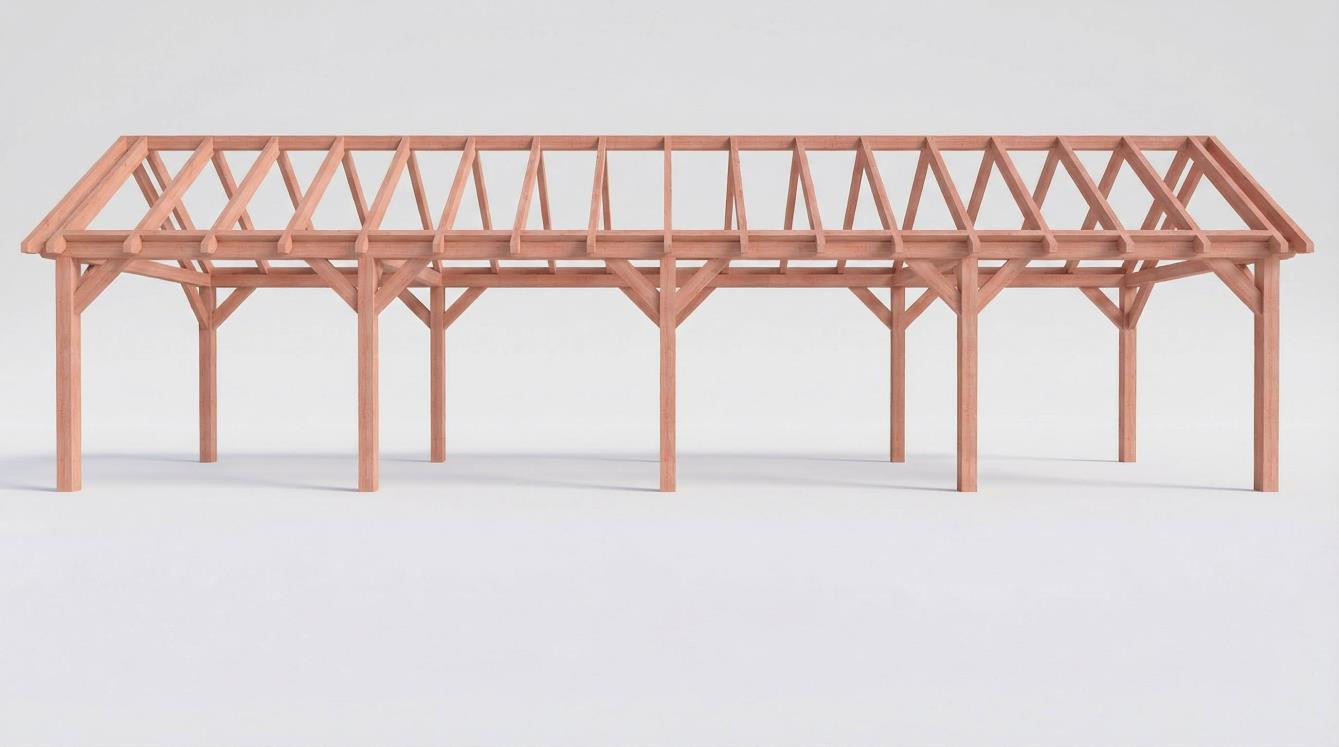 CP-20.2018 - Constructiepakket zadeldak - 12190x3460x3760mm - fijnbezaagd Douglas - Voorzijde