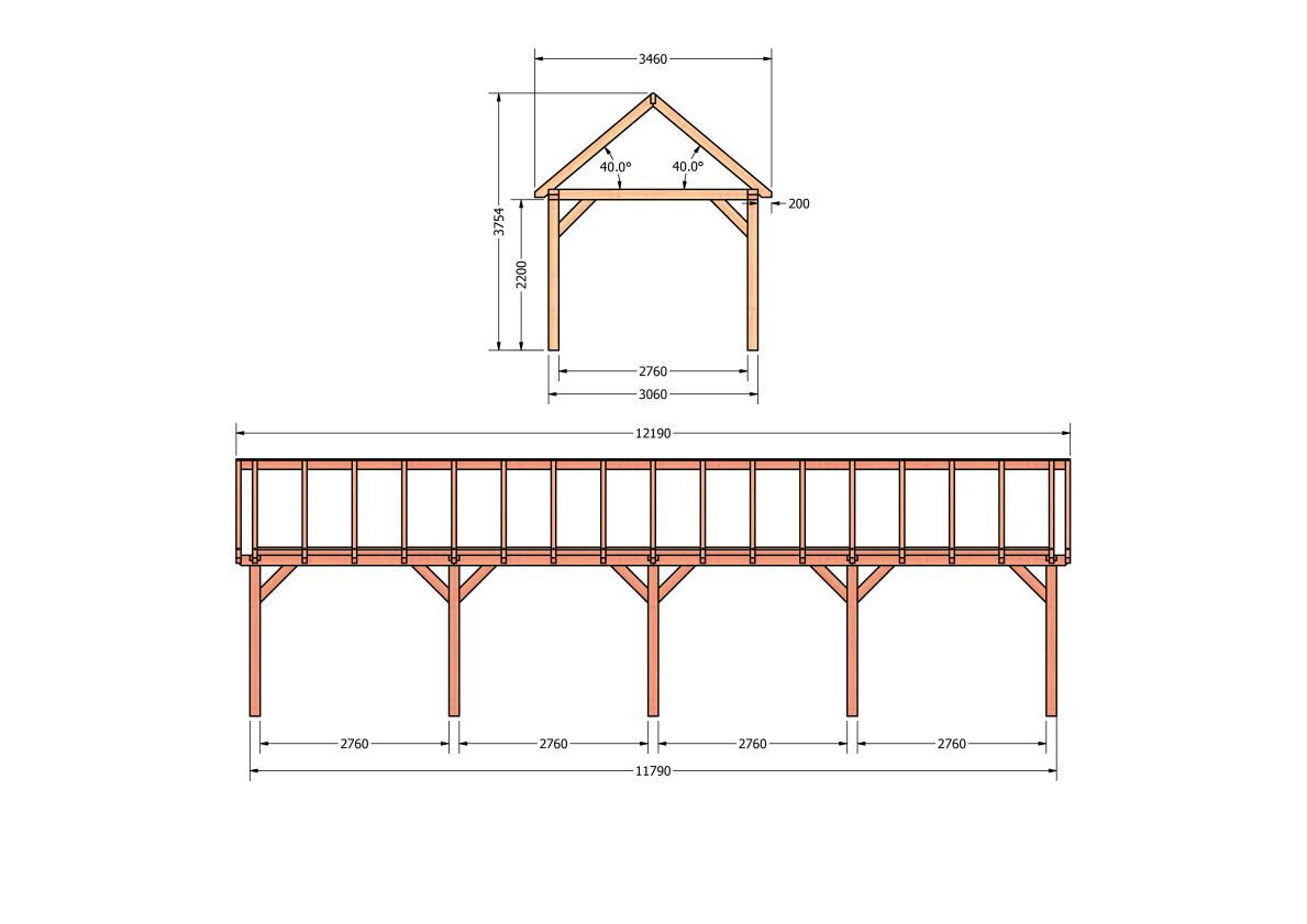 CP-20.2018-houten-schuur-bouwtekening-zelfbouw-constructie-bouwplan-Zij & voor aanzicht