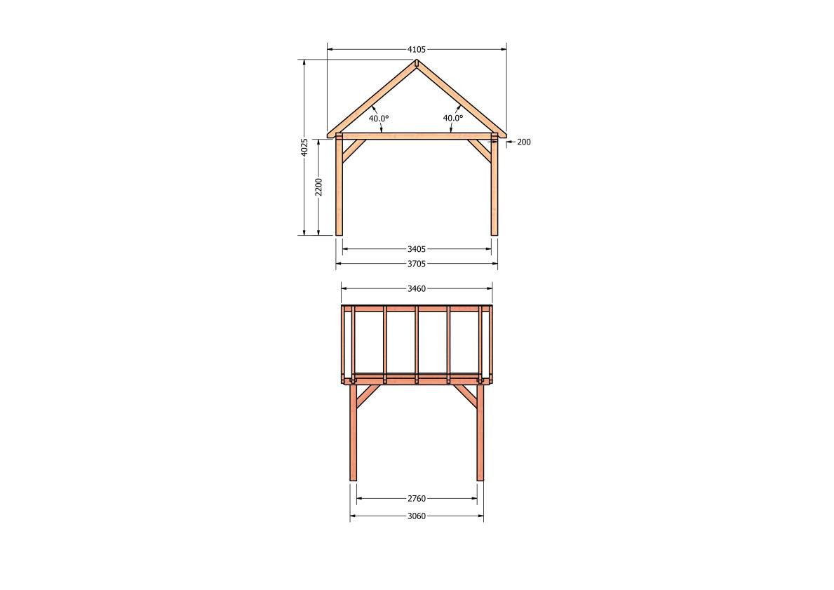 CP-20.2025-douglas-schuur-met-overkapping-bouwen-constructie-zelfbouw-bouwtekening-Zij & voor aanzicht