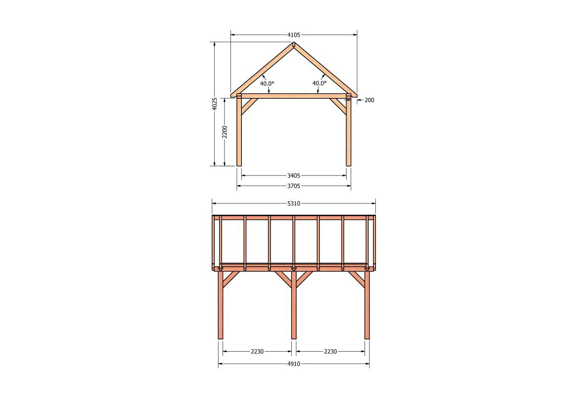 CP-20.2028-douglas-schuur-met-overkapping-bouwen-constructie-zelfbouw-bouwtekening-Zij & voor aanzicht