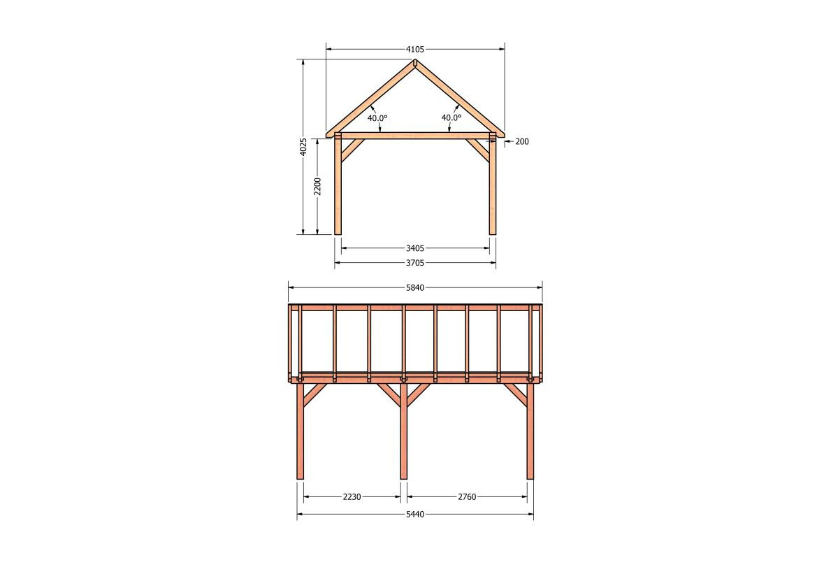 CP-20.2029-douglas-schuur-met-overkapping-bouwen-constructie-zelfbouw-bouwtekening-Zij & voor aanzicht