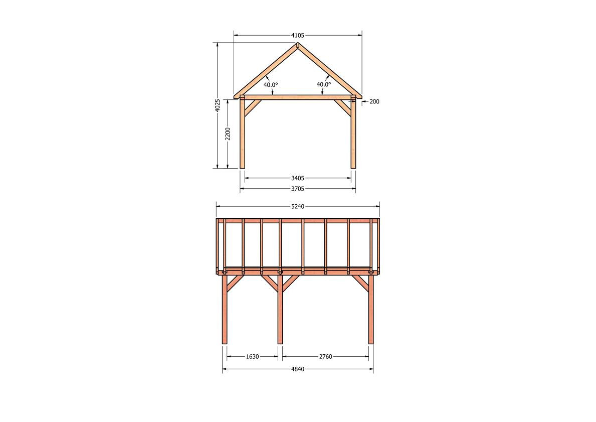CP-20.2027-douglas-schuur-met-overkapping-bouwen-constructie-zelfbouw-bouwtekening-Zij & voor aanzicht