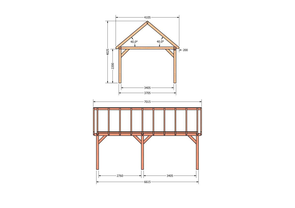 CP-20.2033-douglas-schuur-met-overkapping-bouwen-constructie-zelfbouw-bouwtekening-Zij & voor aanzicht