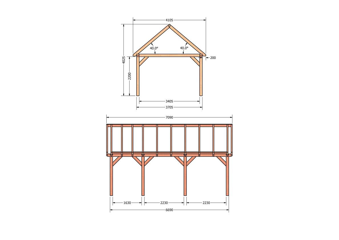 CP-20.2034-douglas-schuur-met-overkapping-bouwen-constructie-zelfbouw-bouwtekening-Zij & voor aanzicht