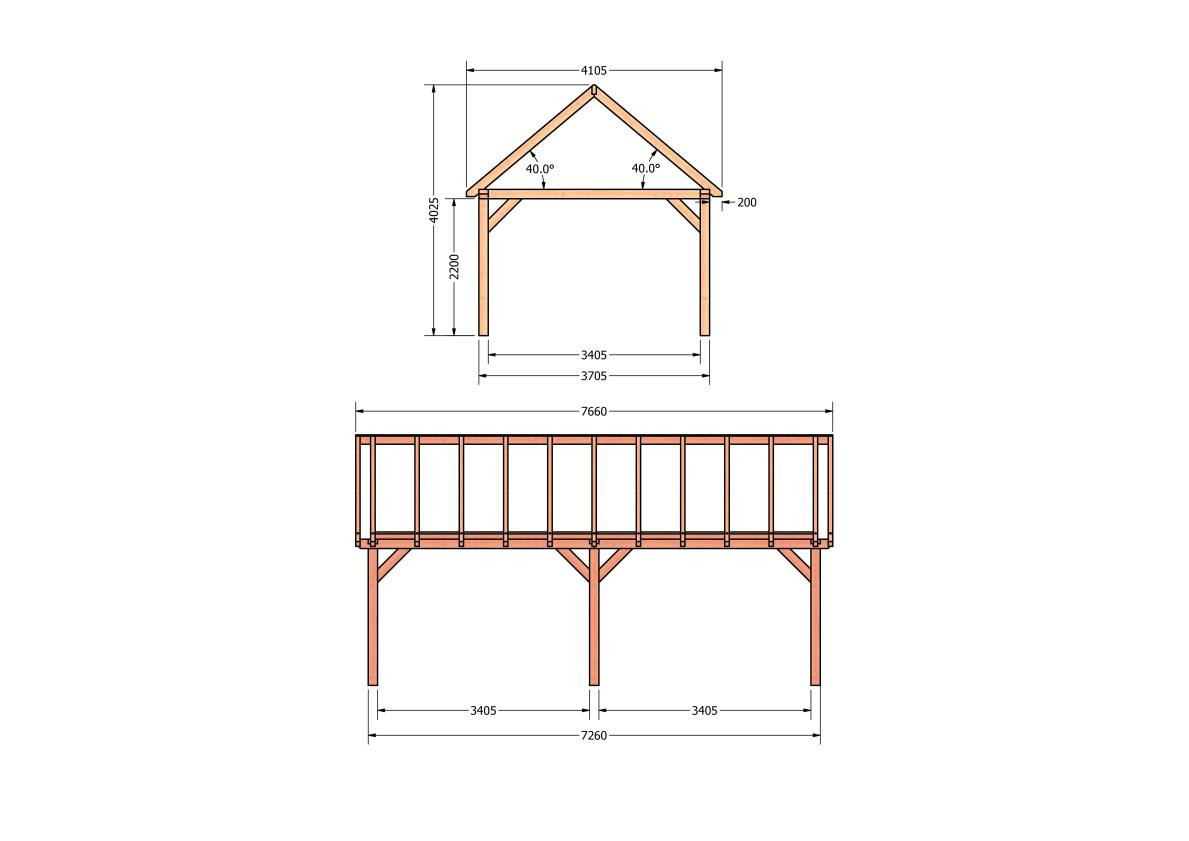 CP-20.2035-douglas-schuur-met-overkapping-bouwen-constructie-zelfbouw-bouwtekening-Zij & voor aanzicht