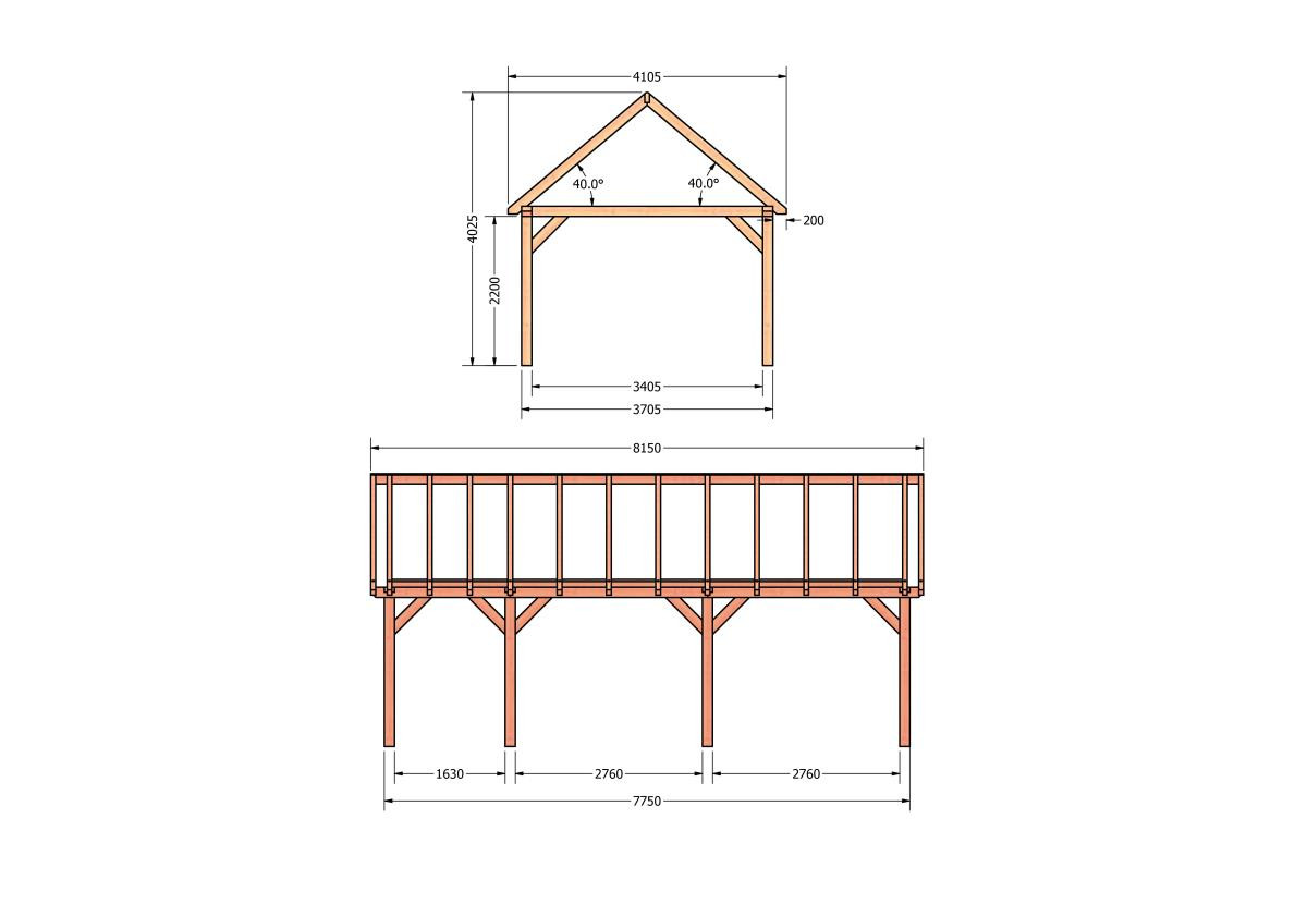CP-20.2037-douglas-schuur-met-overkapping-bouwen-constructie-zelfbouw-bouwtekening-Zij & voor aanzicht