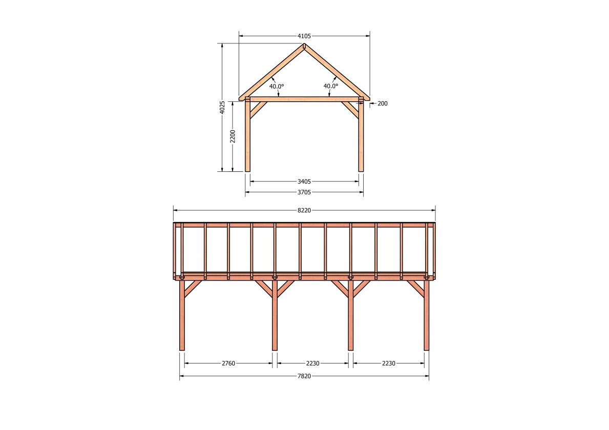 CP-20.2038-douglas-schuur-met-overkapping-bouwen-constructie-zelfbouw-bouwtekening-Zij & voor aanzicht