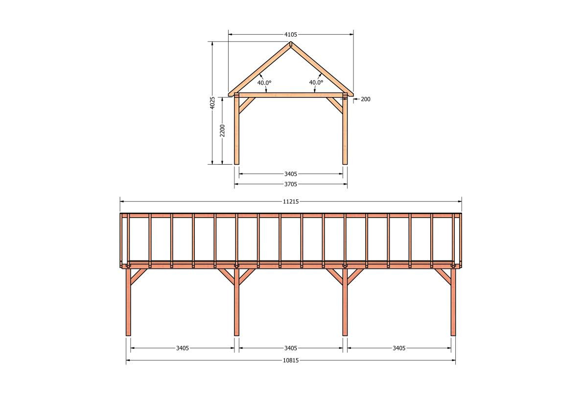 CP-20.2042-douglas-schuur-met-overkapping-bouwen-constructie-zelfbouw-bouwtekening-Zij & voor aanzicht