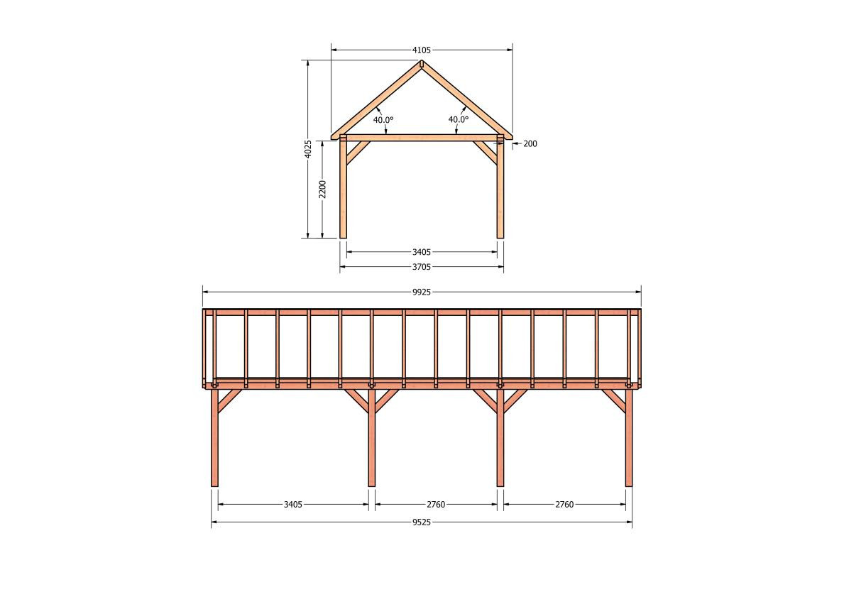 CP-20.2041-douglas-schuur-met-overkapping-bouwen-constructie-zelfbouw-bouwtekening-Zij & voor aanzicht