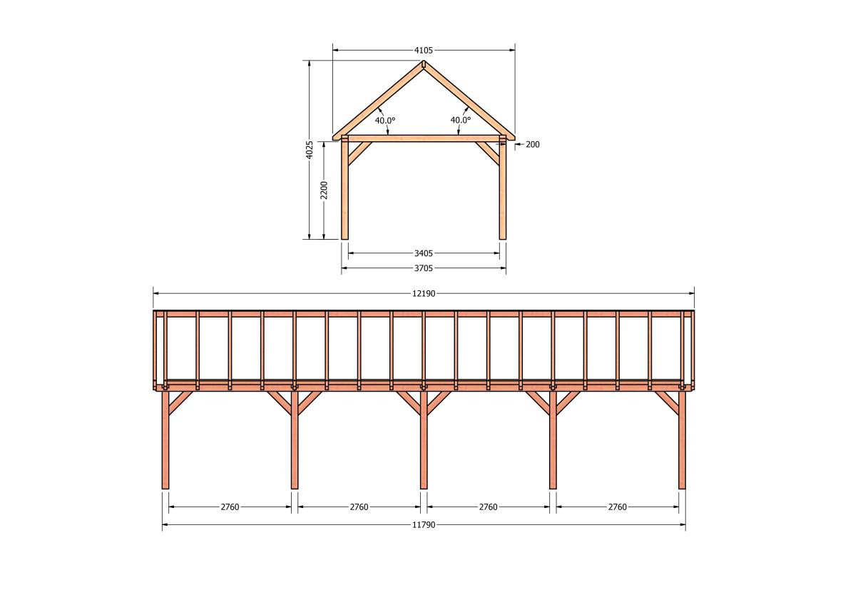 CP-20.2043-douglas-schuur-met-overkapping-bouwen-constructie-zelfbouw-bouwtekening-Zij & voor aanzicht