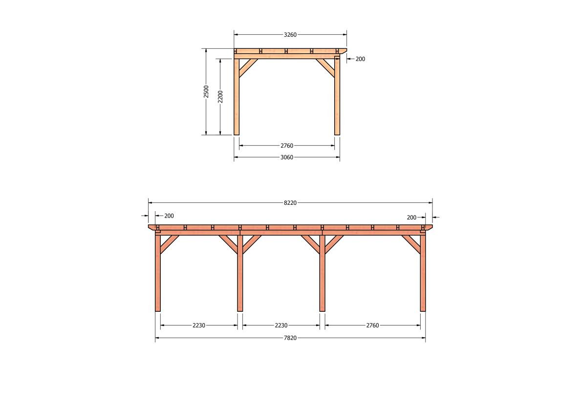 CP-10.2021-douglas-veranda-tuin-overkapping-bouwpakket-bouwtekening-zelfbouw-Zij & voor aanzicht
